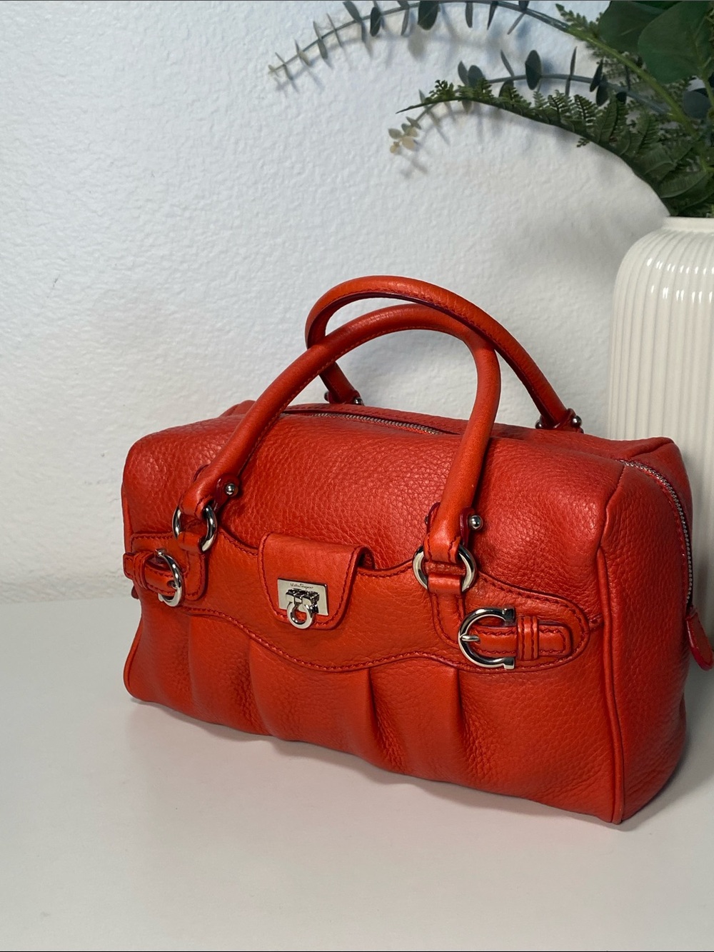Salvatore Ferragamo Pebble Leather Mini Red Bag